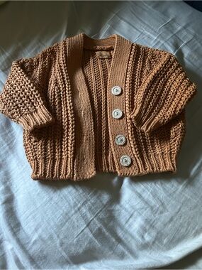 Babaa Kids Chunky Cotton Knit Button-Front Cardigan - Orange